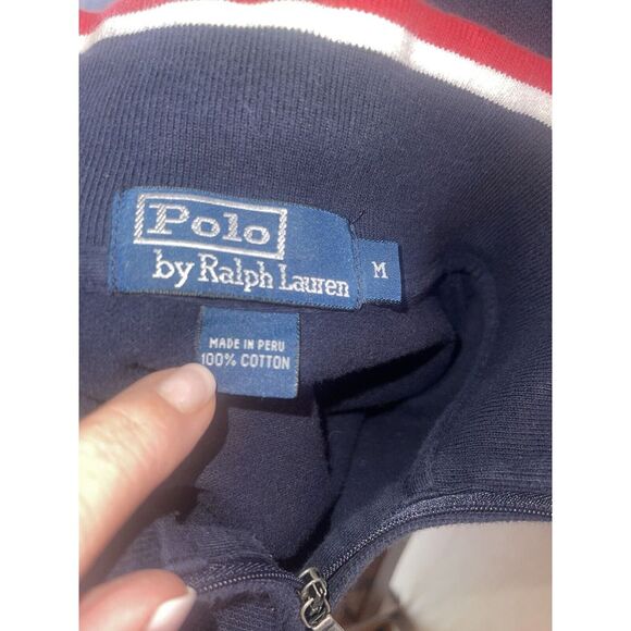 Polo Ralph Lauren 1/4 Pullover Shirt‎ Navy Red White Pockets Mens M - Picture 3 of 4
